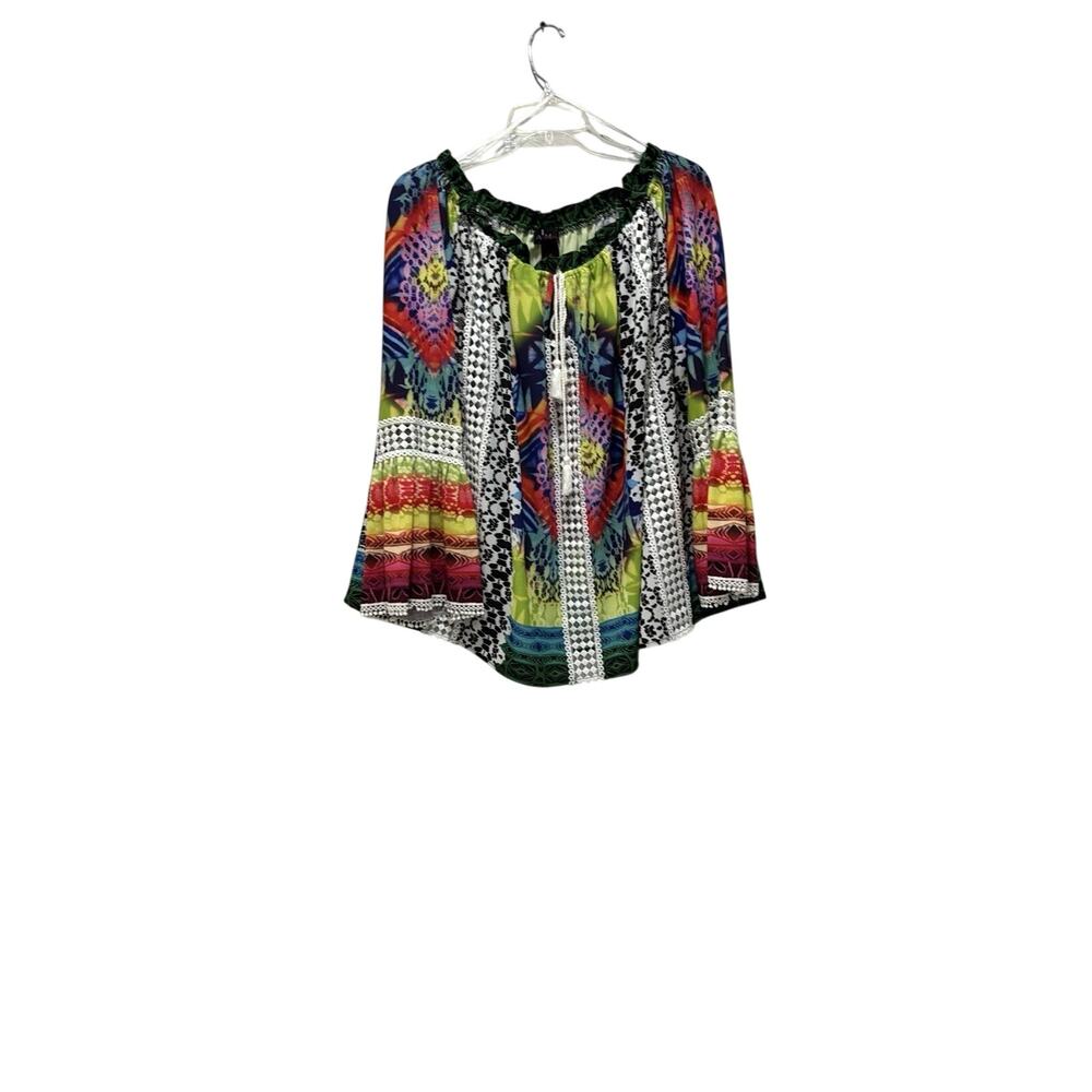 Women's Vintage cropped top, tie front, and wide flared sleeves - Size:  Large